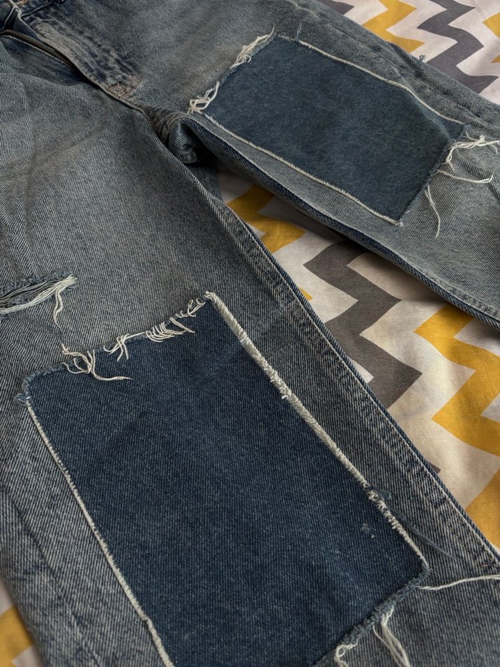 Mavi parçalı Loose Fit Kadın Denim Jean - Görsel 3