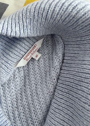 Pudra mavi Triko Kadın Kazak, Salaş, Kayık Yaka - Görsel 4