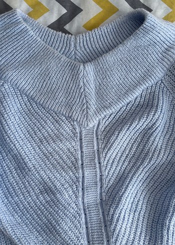 Pudra mavi Triko Kadın Kazak, Salaş, Kayık Yaka - Görsel 2