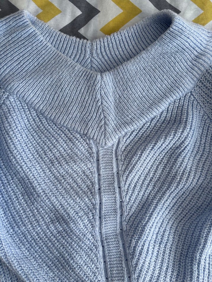 Pudra mavi Triko Kadın Kazak, Salaş, Kayık Yaka - Görsel 2