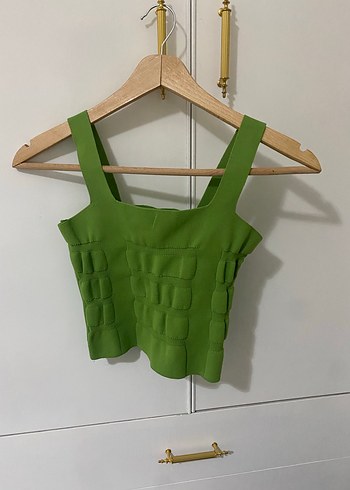 Yeşil Pilili Mini Strappy Triko Üst - Görsel 2