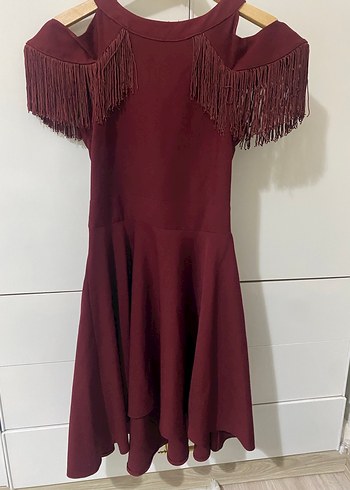 Bordo Püsküllü Uzun Bohem Elbise - Görsel 3