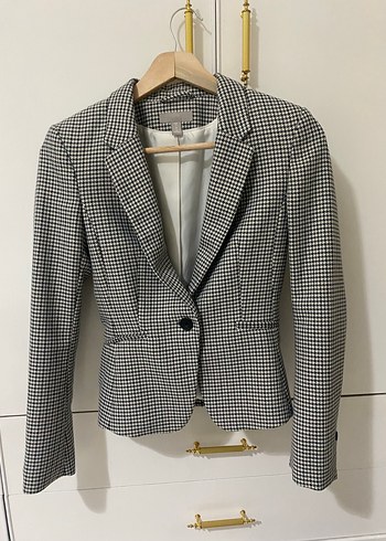 Düğmeli Gri Kareli Kadın Blazer Ceket - Görsel 2