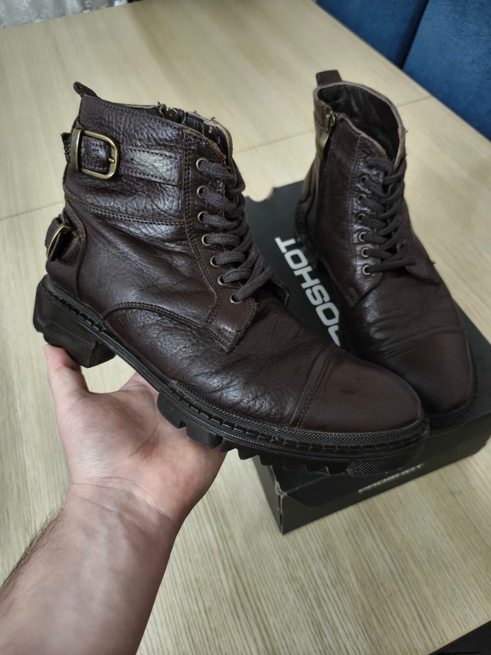 Kahverengi Deri Biker Botlar - Görsel 2