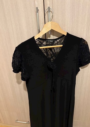 Siyah Dantelli V Yaka Midi Goth Elbise - Görsel 2