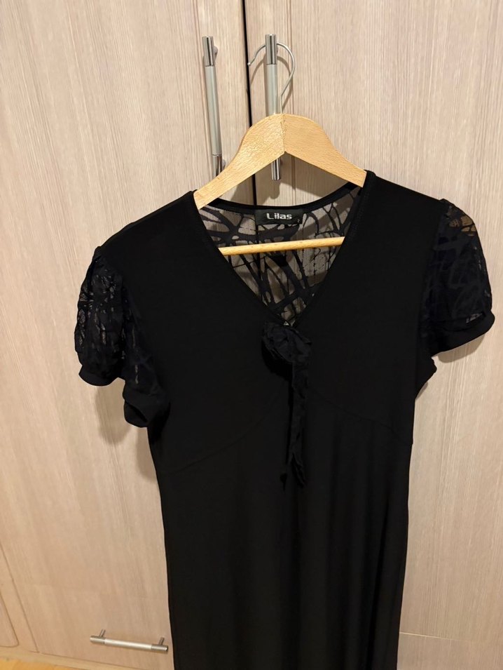 Siyah Dantelli V Yaka Midi Goth Elbise - Görsel 2