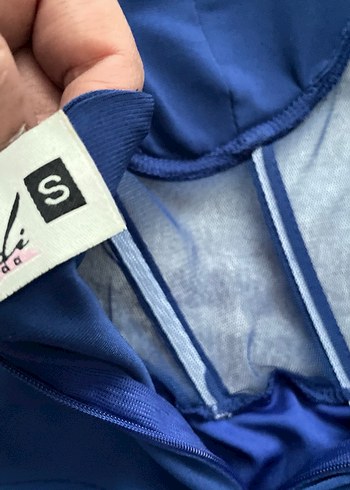 Dantel Detaylı Straplez Mavi Mini Elbise - Görsel 6