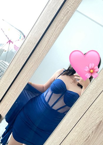 Dantel Detaylı Straplez Mavi Mini Elbise - Görsel 4