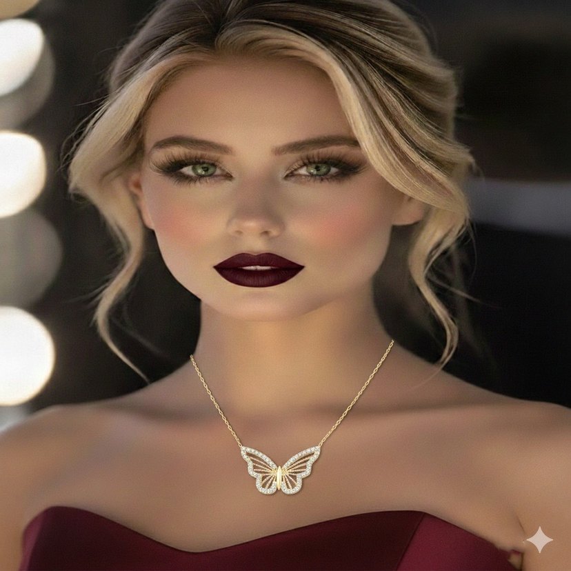 Altın Renk Mini Kelebek Kolye - Görsel 2