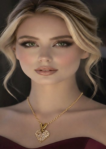 Altın Renkli Uzun Zincirli Kalp Kolye - Görsel 3