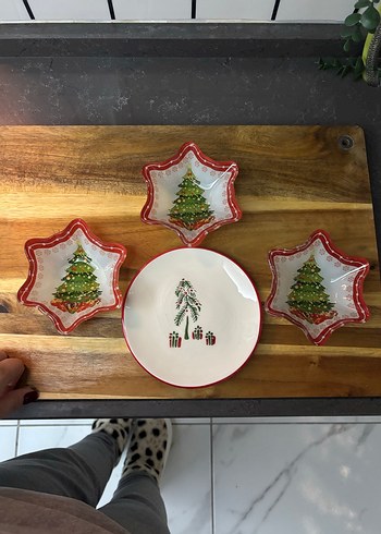 Kırmızı İşlemeli Yılbaşı Tabak Seti - Görsel 4