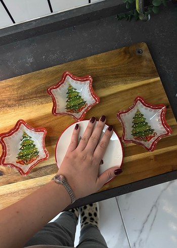 Kırmızı İşlemeli Yılbaşı Tabak Seti - Görsel 3