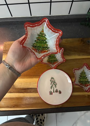 Kırmızı İşlemeli Yılbaşı Tabak Seti - Görsel 2