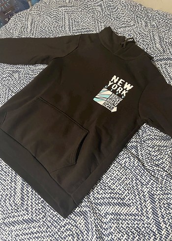 Siyah Kapüşonlu Sweatshirt  New York Baskılı | Rahat Kesim - Görsel 3