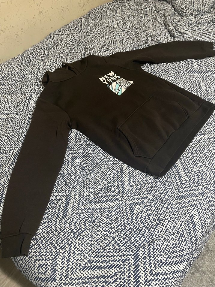 Siyah Kapüşonlu Sweatshirt  New York Baskılı | Rahat Kesim - Görsel 2