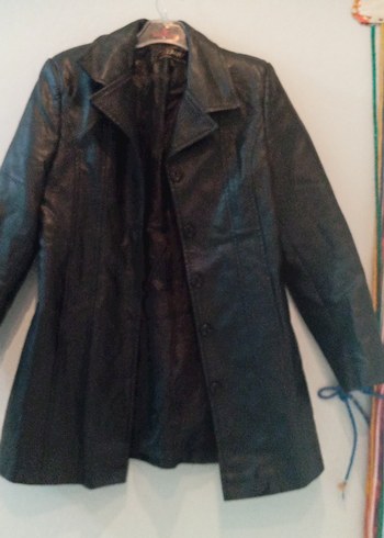 Düğmeli Siyah Deri Biker Ceket - Görsel 2