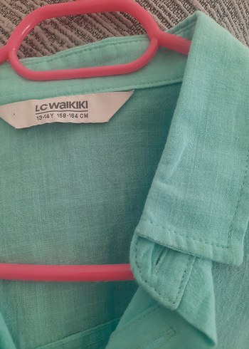 Turkuaz Kısa Kollu Keten Gömlek - Görsel 3