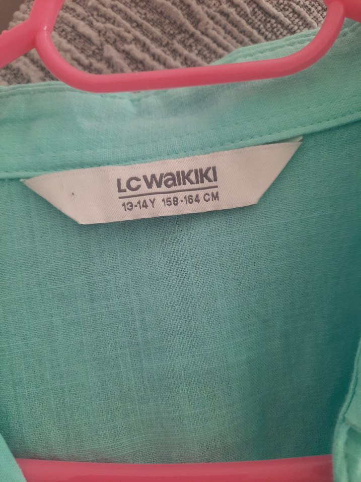 Turkuaz Kısa Kollu Keten Gömlek - Görsel 2