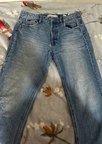 Düğmeli Mavi Loose Fit Kadın Denim Pantolon - Görsel 2