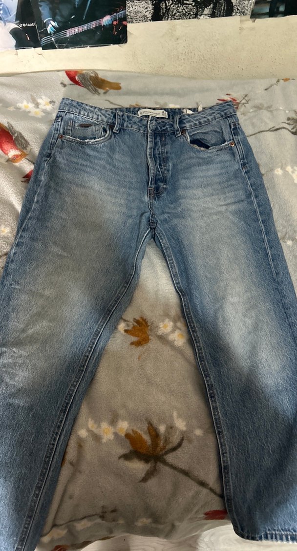 Düğmeli Mavi Loose Fit Kadın Denim Pantolon - Görsel 2