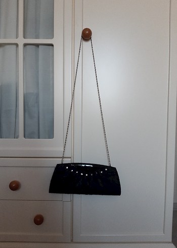 Zincir Detaylı Siyah Yılan Desenli Kadın Clutch - Görsel 5