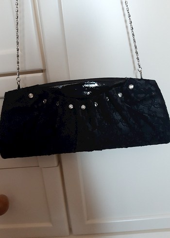 Zincir Detaylı Siyah Yılan Desenli Kadın Clutch - Görsel 2