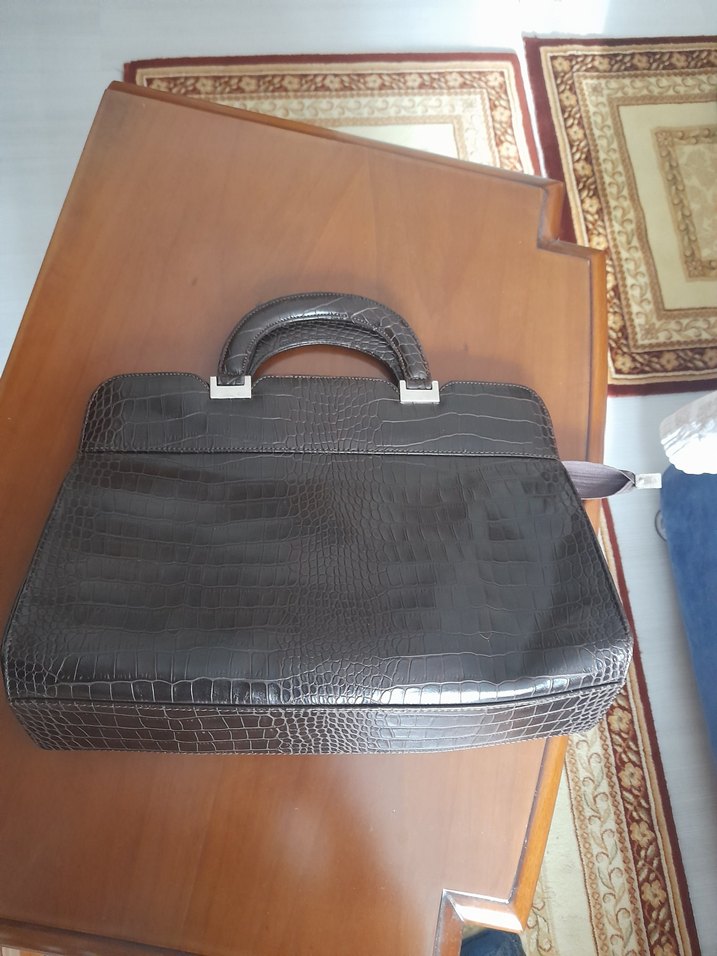 Vintage Gri Yılan Derisi Desenli Erkek Evrak Çantası - Görsel 2