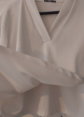 Kadın Beyaz V Yaka Asimetrik Fitilli Bluz - Görsel 5