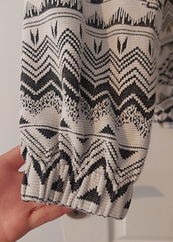 Bohem Uzun Kollu V Yakalı Fermuarlı Sweatshirt - Görsel 7