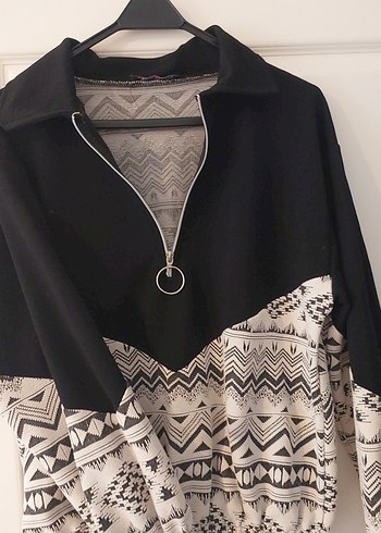 Bohem Uzun Kollu V Yakalı Fermuarlı Sweatshirt - Görsel 4