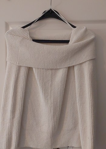 Kadın Beyaz Triko Kayık Yaka Kazak - Görsel 5