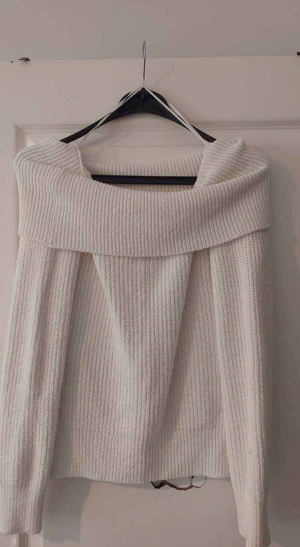 Kadın Beyaz Triko Kayık Yaka Kazak - Görsel 5