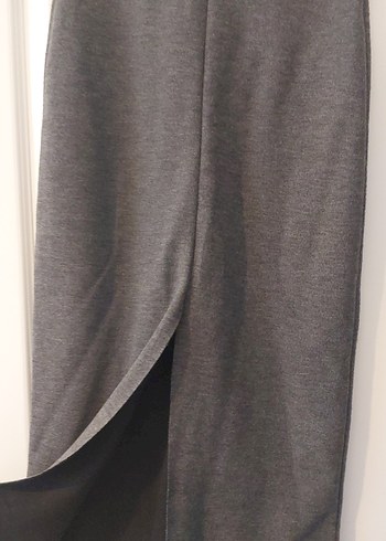 Gri Midi Yırtmaçlı Kalem Etek - Görsel 4