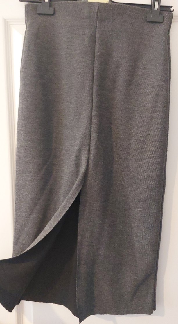 Gri Midi Yırtmaçlı Kalem Etek - Görsel 4