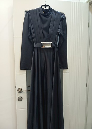 Kemerli Siyah Uzun Kadın Elbise - Görsel 2