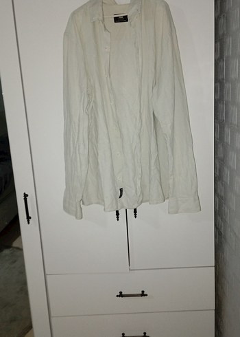 Mavi Erkek Beyaz Keten Uzun Kollu Gömlek - Görsel 2