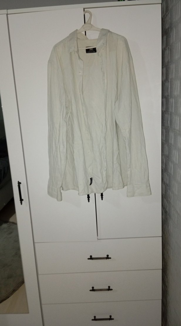 Mavi Erkek Beyaz Keten Uzun Kollu Gömlek - Görsel 2