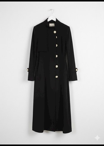 Siyah Düğmeli Uzun Kadın Kaban - Görsel 2