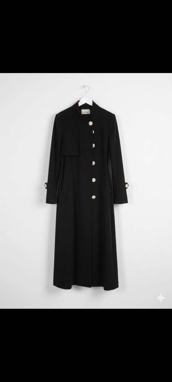 Siyah Düğmeli Uzun Kadın Kaban - Görsel 2