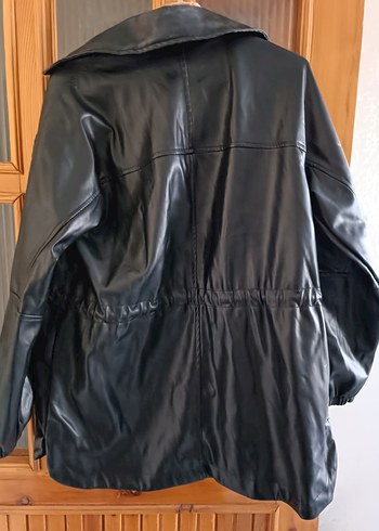 Düğmeli Siyah Deri Kadın Ceket - Görsel 2
