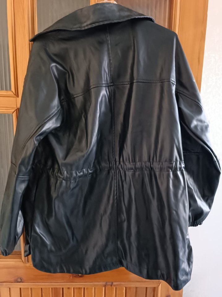 Düğmeli Siyah Deri Kadın Ceket - Görsel 2