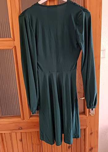 Uzun Kol Drapeli Turkuaz Kadın Elbise - Görsel 2