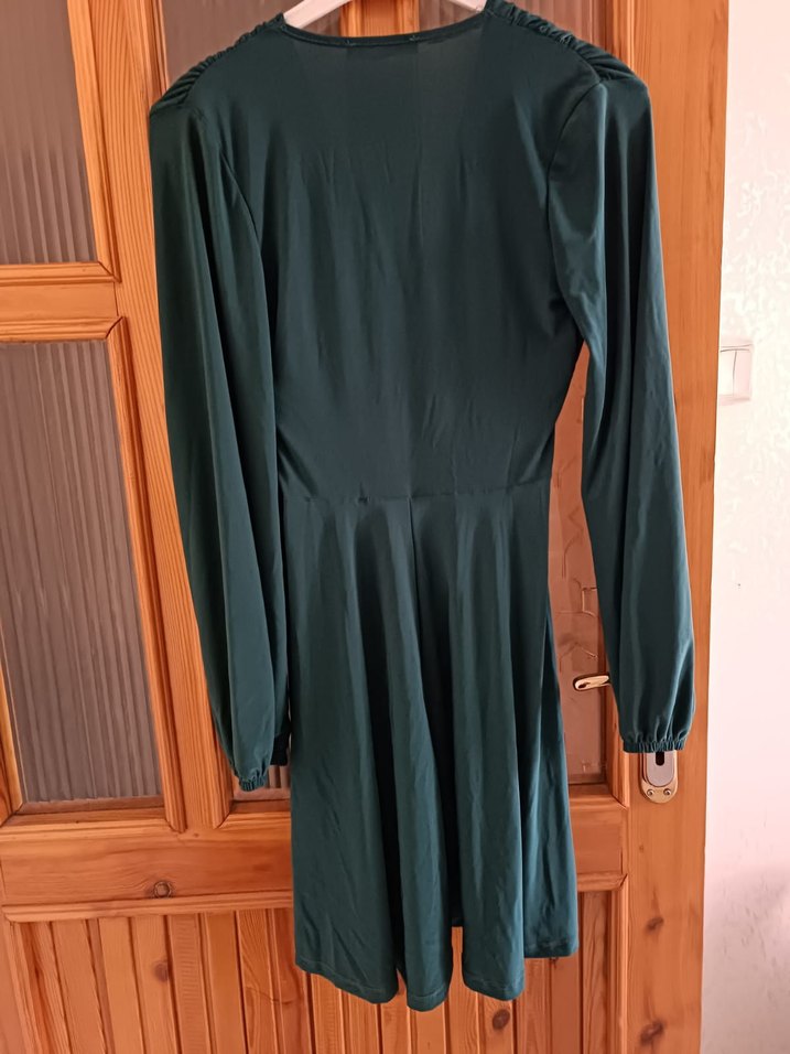 Uzun Kol Drapeli Turkuaz Kadın Elbise - Görsel 2