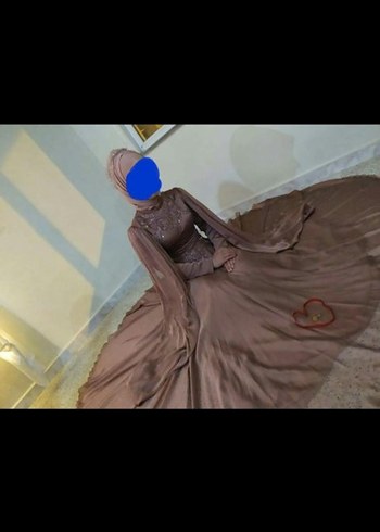 Bej Parlak Uzun Kollu Abiye Elbise - Görsel 3