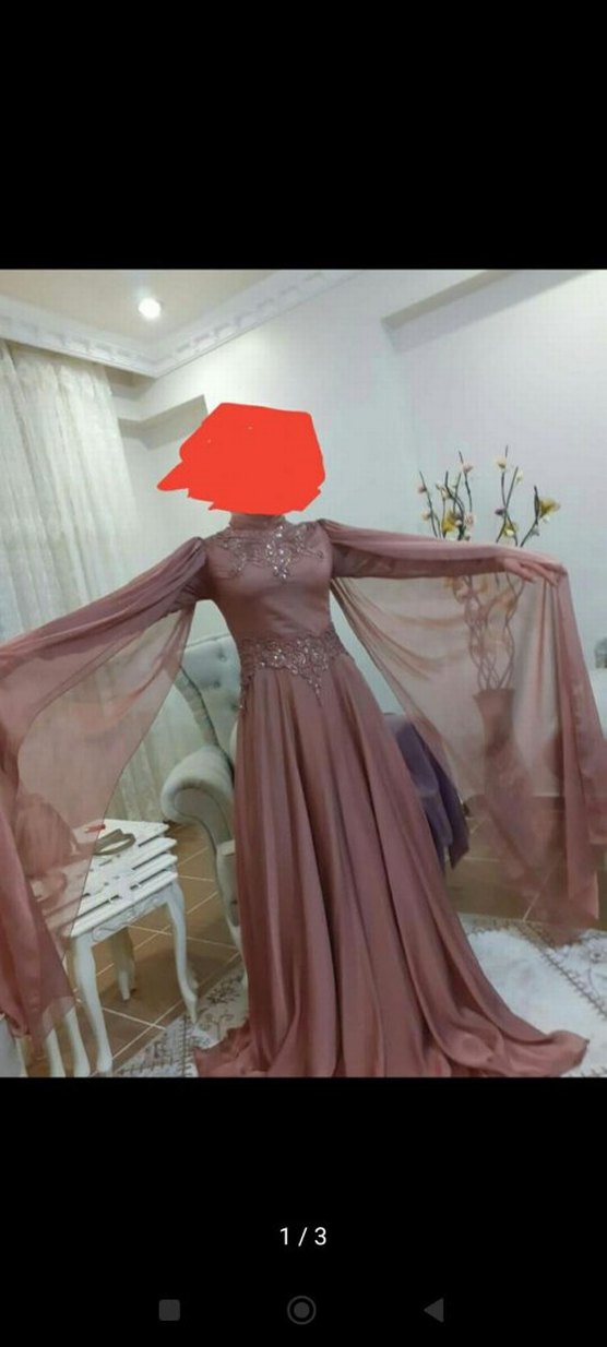 Bej Parlak Uzun Kollu Abiye Elbise - Görsel 2