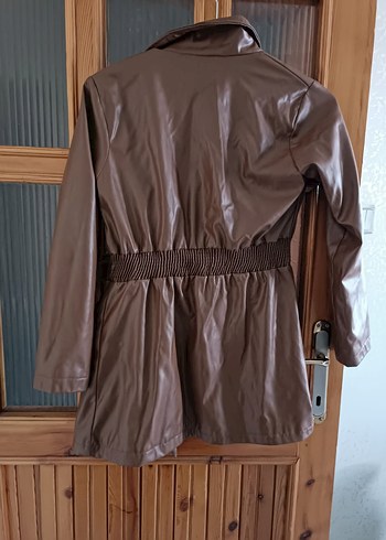 Kahverengi Deri Midi Kadın Ceket - Görsel 3