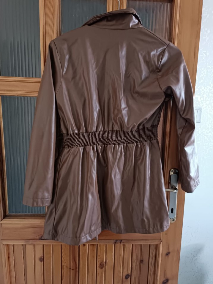Kahverengi Deri Midi Kadın Ceket - Görsel 3