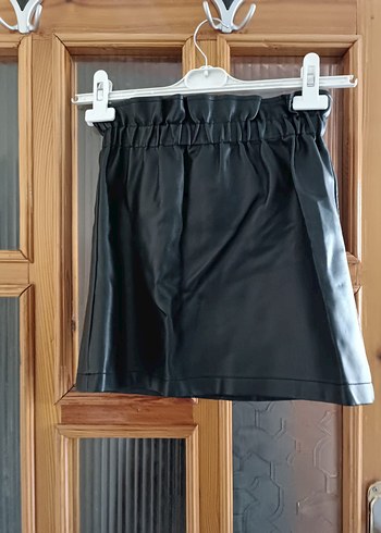 Düğmeli Siyah Deri Mini Etek - Görsel 2