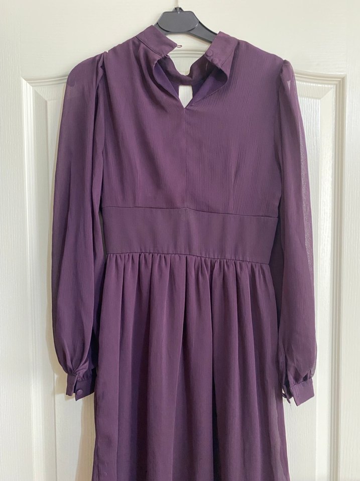 Mor Uzun Kollu V Yakalı Kadın Elbise - Görsel 2