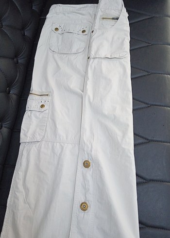 Kadın Beyaz Fermuarlı Kumaş Pantolon - Görsel 3